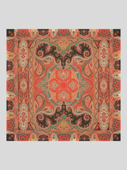 SILK AND CASHMERE SHAWL WITH GEOMETRIC MOTIF