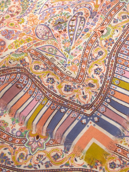 MULTICOLOURED PRINTED SILK AND WOOL SHAWL