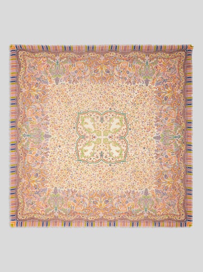 MULTICOLOURED PRINTED SILK AND WOOL SHAWL