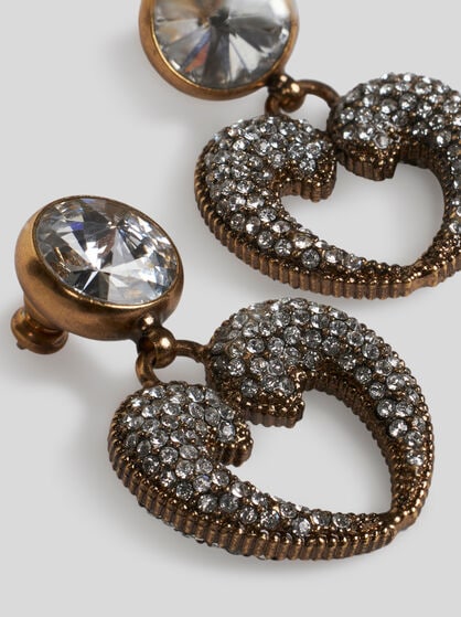 EARRINGS WITH HEART AND ALL-OVER RHINESTONES