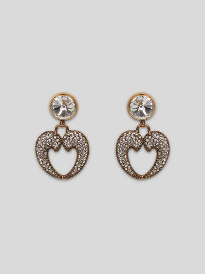 EARRINGS WITH HEART AND ALL-OVER RHINESTONES
