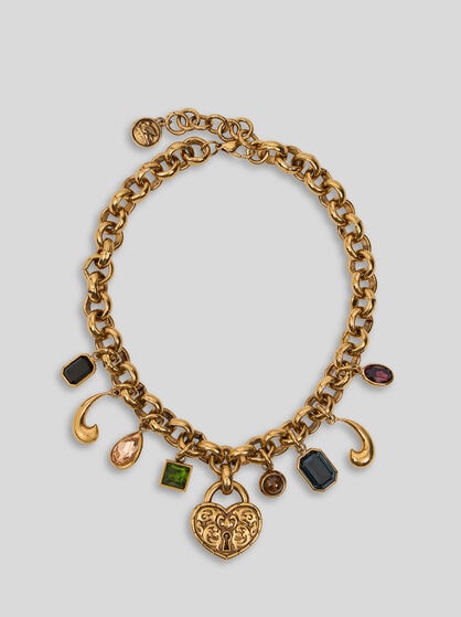 NECKLACE WITH PADLOCK, GEMS AND PAISLEY