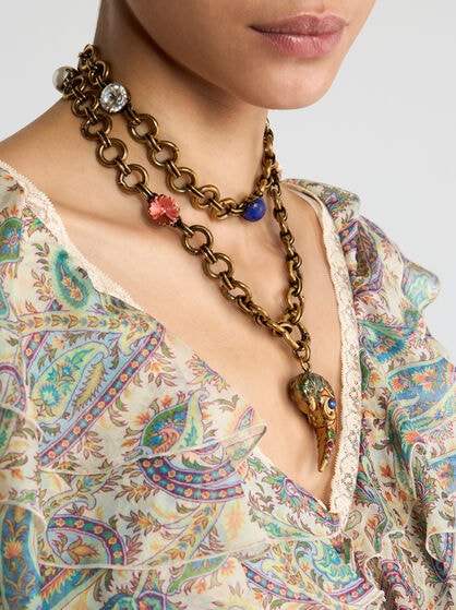 NECKLACE WITH PAISLEY PARROT AND CRYSTALS