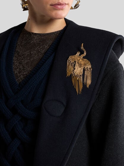 BRASS PHOENIX BROOCH WITH FRINGING