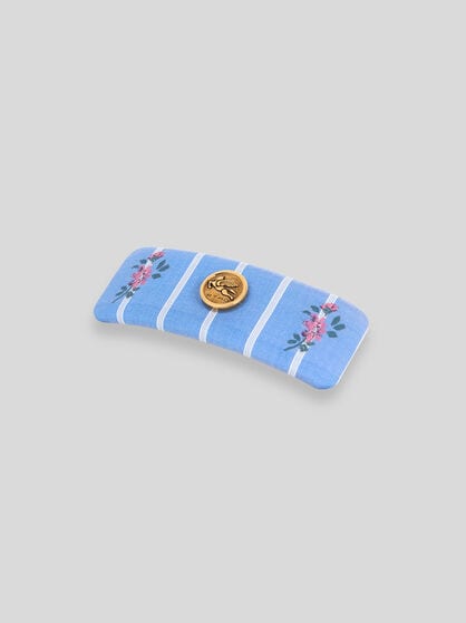 COTTON JACQUARD HAIR CLIP WITH FIL COUP&Eacute; EMBROIDERY AND STRIPES
