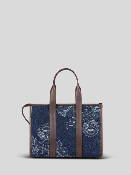SMALL JACQUARD DENIM TOP-HANDLE BAG