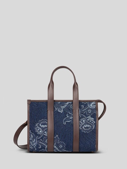 SMALL JACQUARD DENIM TOP-HANDLE BAG