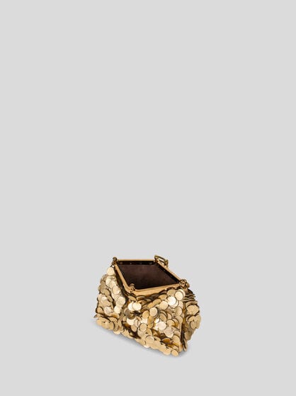 SMALL LEATHER VELA BAG WITH LAMINATED SEQUINS