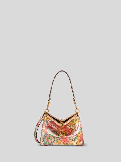 BORSA VELA PICCOLA LAMINATA CON FIORI