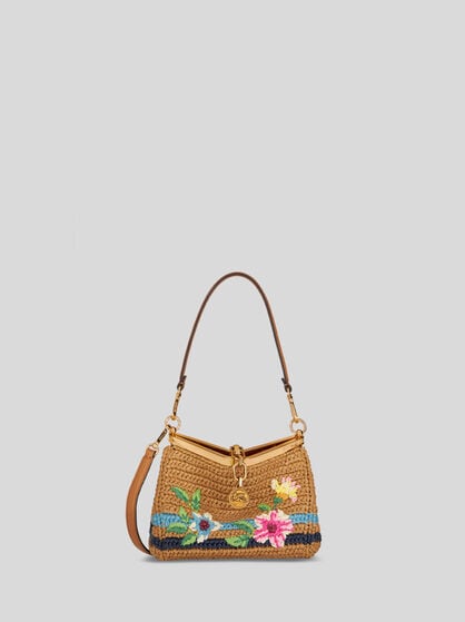 SMALL RAFFIA CROSSBODY BAG WITH EMBROIDERY