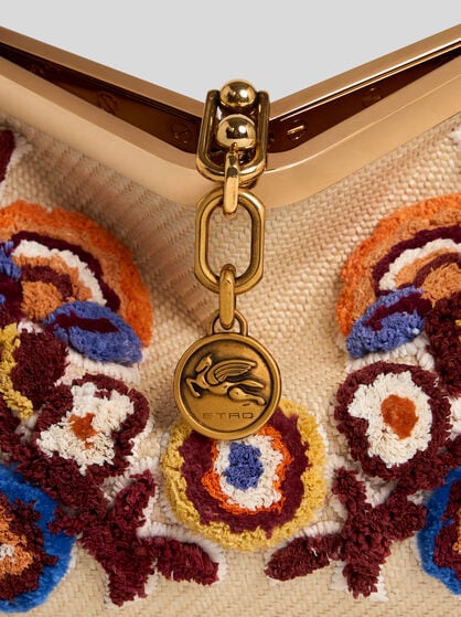 SMALL EMBROIDERED RAFFIA VELA BAG