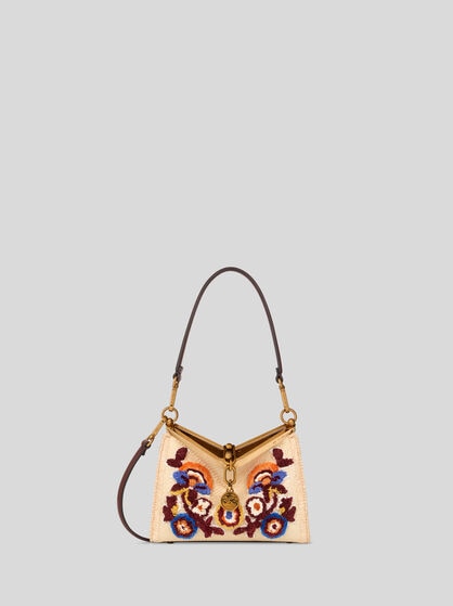SMALL EMBROIDERED RAFFIA VELA BAG