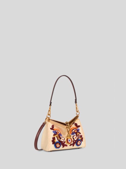 SMALL EMBROIDERED RAFFIA VELA BAG