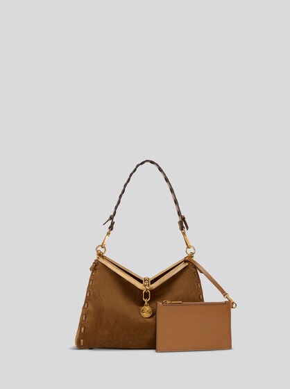 MEDIUM SUEDE VELA BAG WITH THREADING
