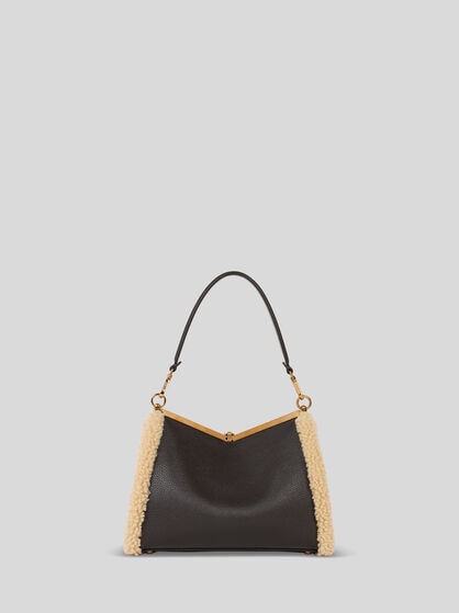 BORSA VELA MEDIA IN PELLE CON DETTAGLI IN SHEARLING
