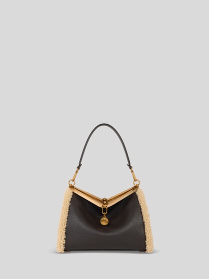 BORSA VELA MEDIA IN PELLE CON DETTAGLI IN SHEARLING