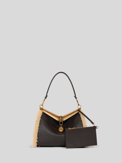BORSA VELA MEDIA IN PELLE CON DETTAGLI IN SHEARLING
