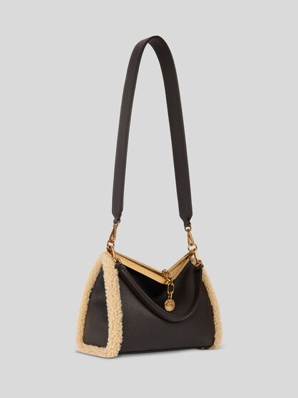 BORSA VELA MEDIA IN PELLE CON DETTAGLI IN SHEARLING
