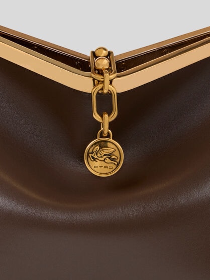 MEDIUM LEATHER VELA BAG WITH ELAPHE SNAKESKIN HANDLE
