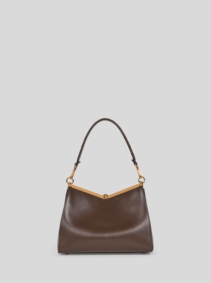 MEDIUM LEATHER VELA BAG WITH ELAPHE SNAKESKIN HANDLE