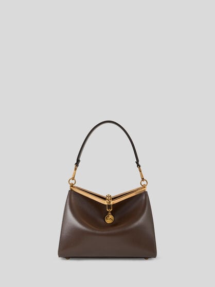 MEDIUM LEATHER VELA BAG WITH ELAPHE SNAKESKIN HANDLE