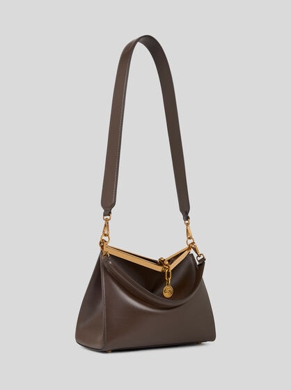 MEDIUM LEATHER VELA BAG WITH ELAPHE SNAKESKIN HANDLE