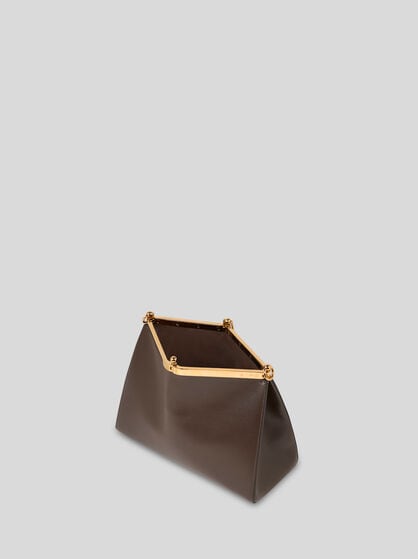 MEDIUM LEATHER VELA BAG WITH ELAPHE SNAKESKIN HANDLE