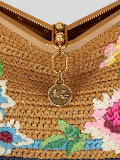 MEDIUM RAFFIA VELA BAG WITH EMBROIDERY