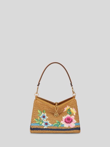 MEDIUM RAFFIA VELA BAG WITH EMBROIDERY