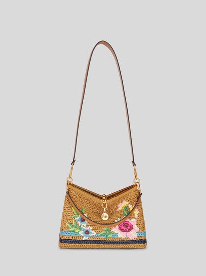 MEDIUM RAFFIA VELA BAG WITH EMBROIDERY
