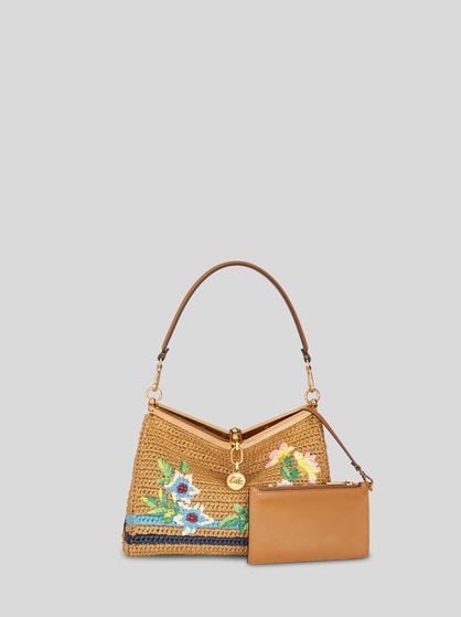 MEDIUM RAFFIA VELA BAG WITH EMBROIDERY