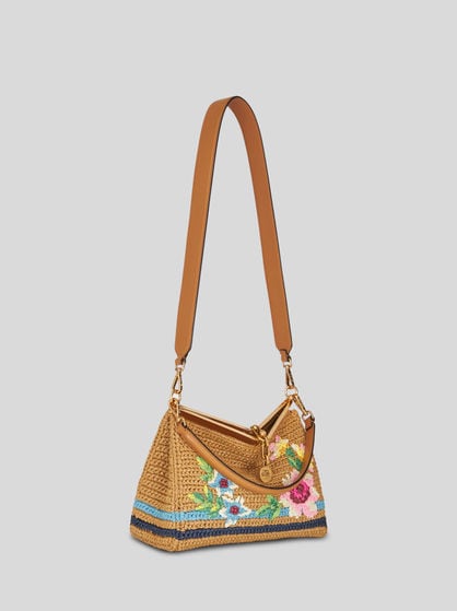 MEDIUM RAFFIA VELA BAG WITH EMBROIDERY