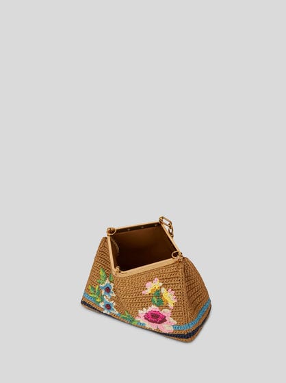 MEDIUM RAFFIA VELA BAG WITH EMBROIDERY