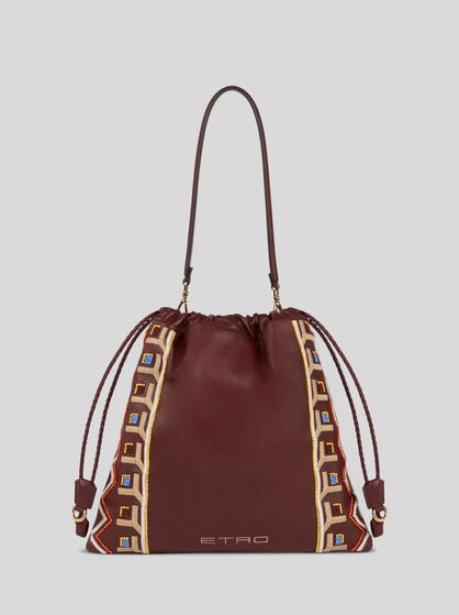 KALISPERA MEDIUM LEATHER BAG WITH EMBROIDERY