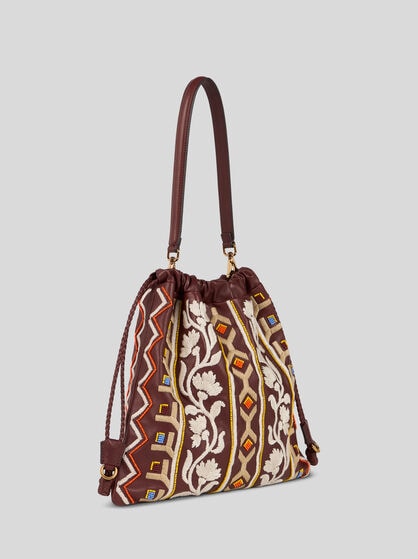 KALISPERA MEDIUM LEATHER BAG WITH EMBROIDERY