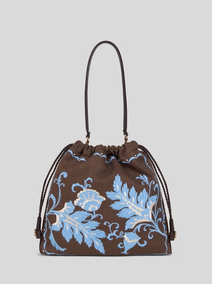MEDIUM LINEN-BLEND KALISPERA BAG WITH EMBROIDERY