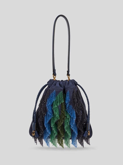 SMALL SUEDE KALISPERA BAG WITH MULTICOLOURED BEADS
