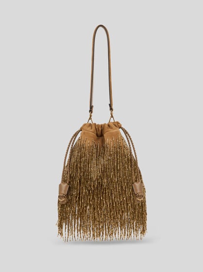 SMALL SUEDE KALISPERA BAG WITH BEAD FRINGES