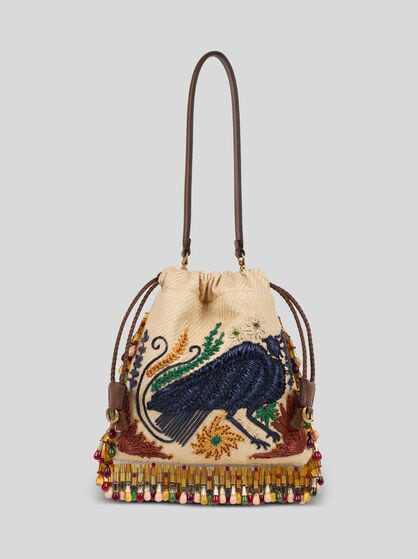 ETRO X TABBY BOOTH SMALL RAFFIA KALISPERA BAG WITH EMBROIDERY AND BEADS