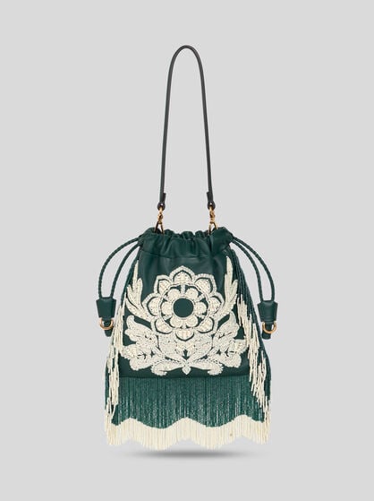 SMALL KALISPERA BAG WITH PEARLS AND FRINGING