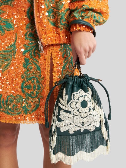 SMALL KALISPERA BAG WITH PEARLS AND FRINGING