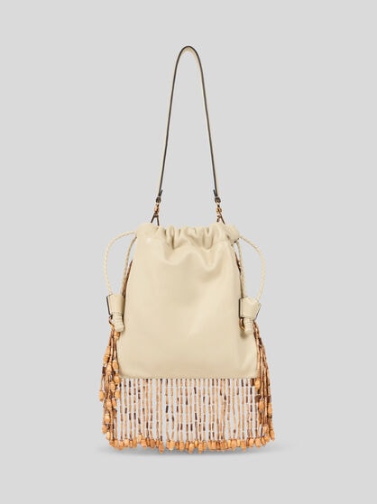 SMALL LEATHER KALISPERA BAG WITH BEADS AND FRINGING