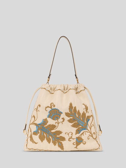 BORSA KALISPERA GRANDE IN MISTO LINO CON RICAMO