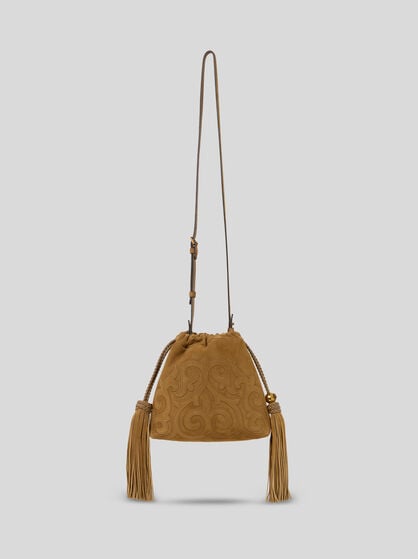 MINI SUEDE KALISPERA BAG WITH PATCH AND TASSELS