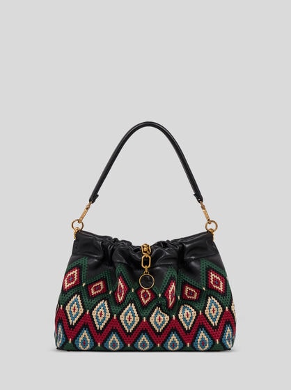 MEDIUM LEATHER VELA BLOSSOM BAG WITH DIAMOND EMBROIDERY