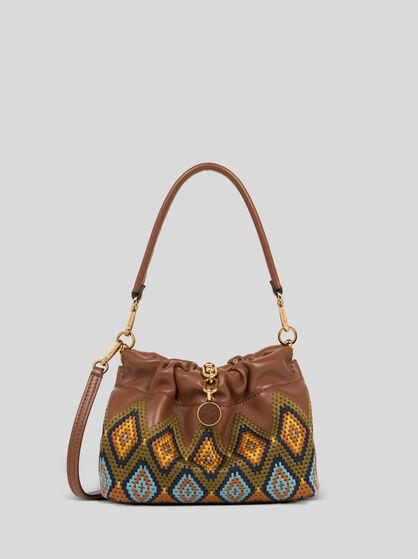 SMALL LEATHER VELA BLOSSOM BAG WITH DIAMOND EMBROIDERY