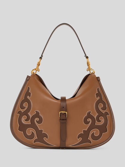 MAXI LEATHER PONY BAG WITH TEXAN EMBROIDERY