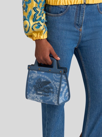 SMALL FLORAL DENIM LOVE TROTTER BAG