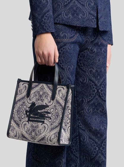 SMALL DENIM JACQUARD LOVE TROTTER BAG