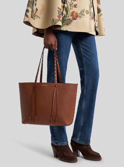 ETRO ESSENTIAL MEDIUM LEATHER TOTE BAG WITH THREADING